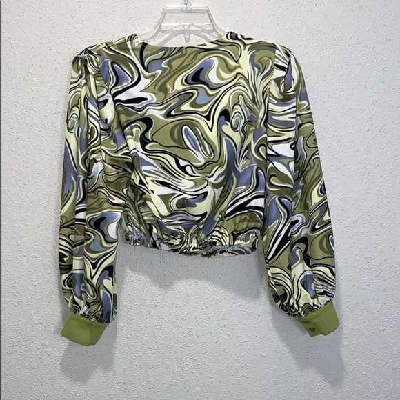 Chic Long Sleeve Swirl Green Top and Wide Leg Pant Set - Picture 6 of 7